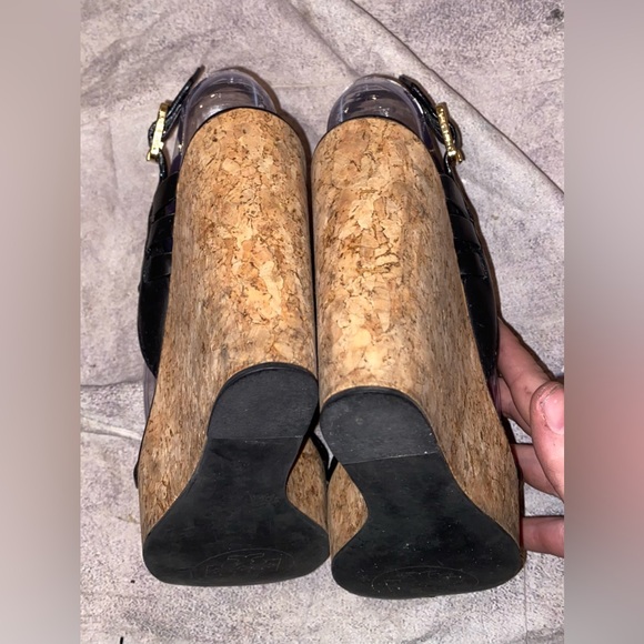WORN 2x Tory Burch Leslie Gladiator Cork Wedges Heeled Shoes Sandals Heels 7.5 - Picture 6 of 9